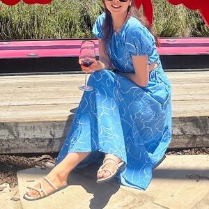 Madewell SET Poplin Maxi Skirt + Top in Linear Bloom Blue Size 2 NL338